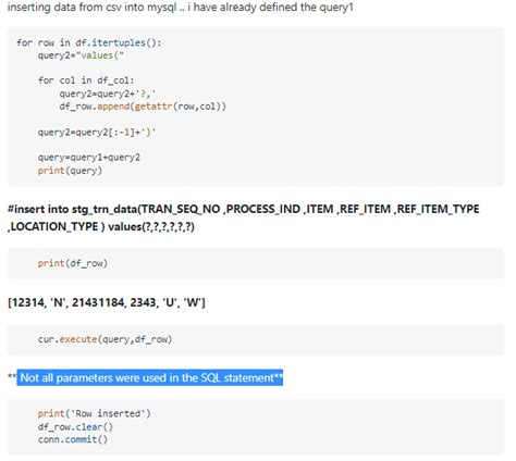 Python & MySQL Error: Unused Parameters in SQL Query